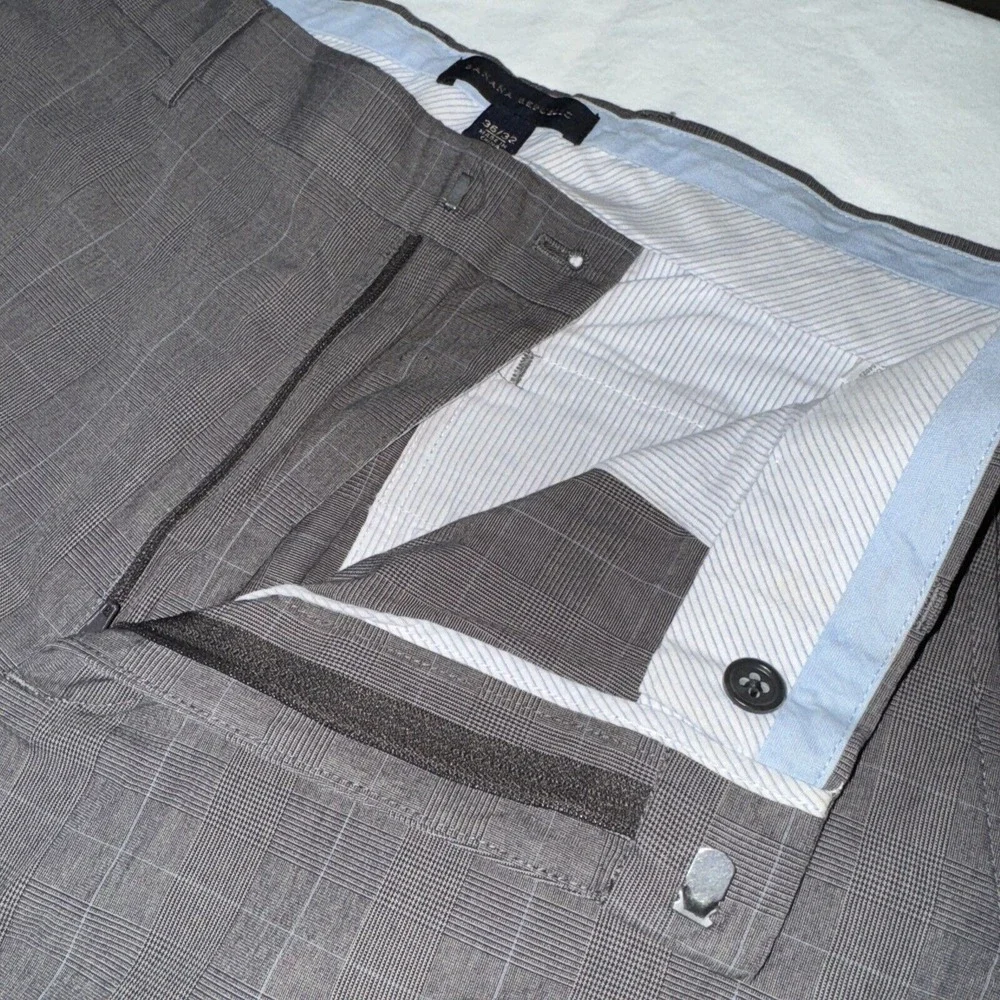 Banana Republic Dress Pants Mens 36x32 Gray Plaid Pinstripe Cotton Office Casual